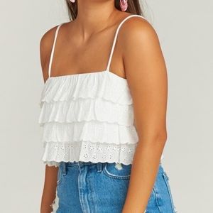 NEW “NINA WHITE EYELET” RUFFLE TANK CROP TOP